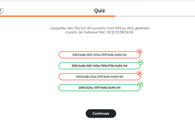 METHODES GENERATION ID NTERFACE-°EUI-64° - QUIZ
